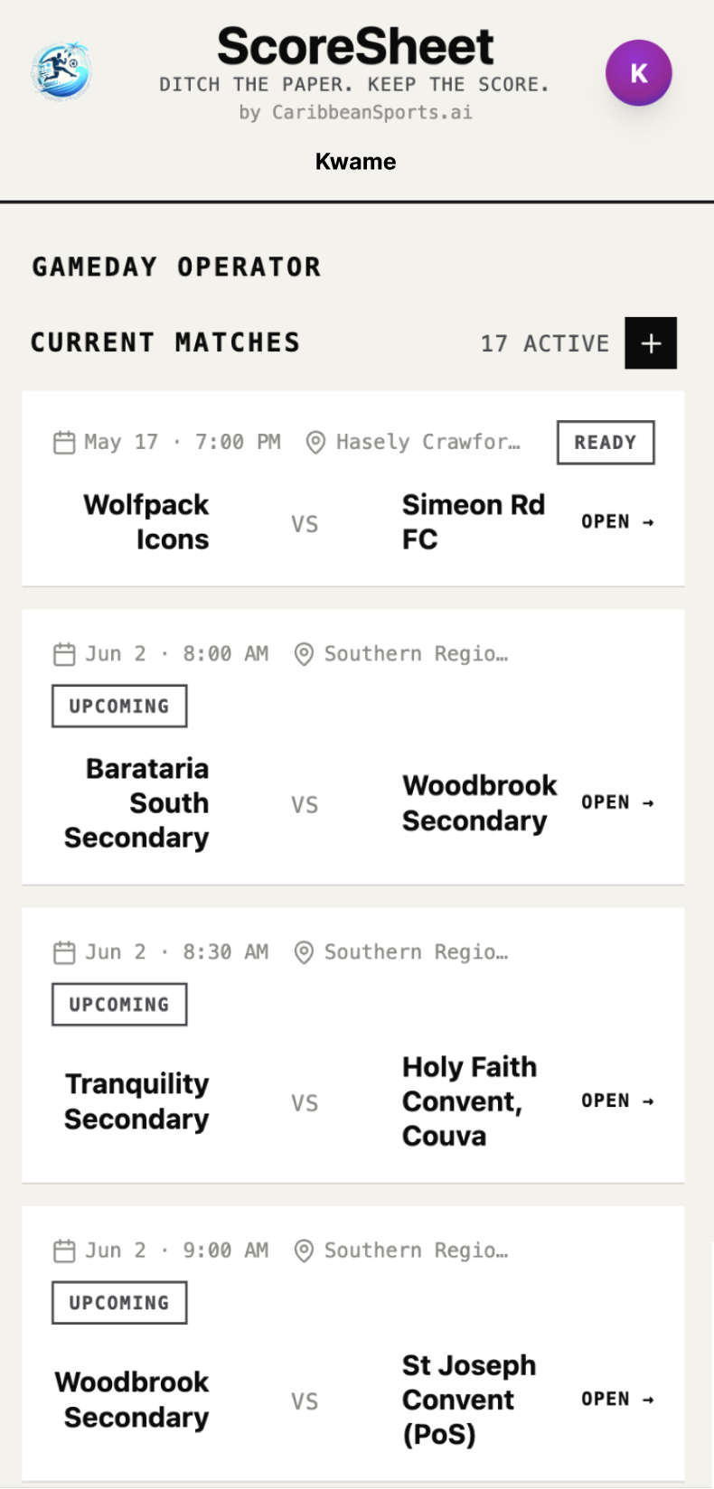 ScoreSheet app screen